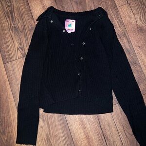 unif black button down collared crop sweater